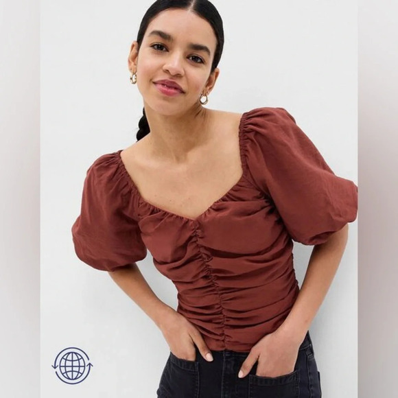 Gap Puff Sleeve Ruched Top NWT size Small - Picture 1 of 11